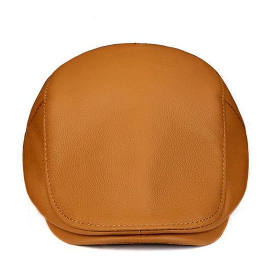 Dallas Men's Genuine Leather Flat Cap – Cowhide Leather, Cotton Sweatband, Two Sizes 55–60 cm | Camel