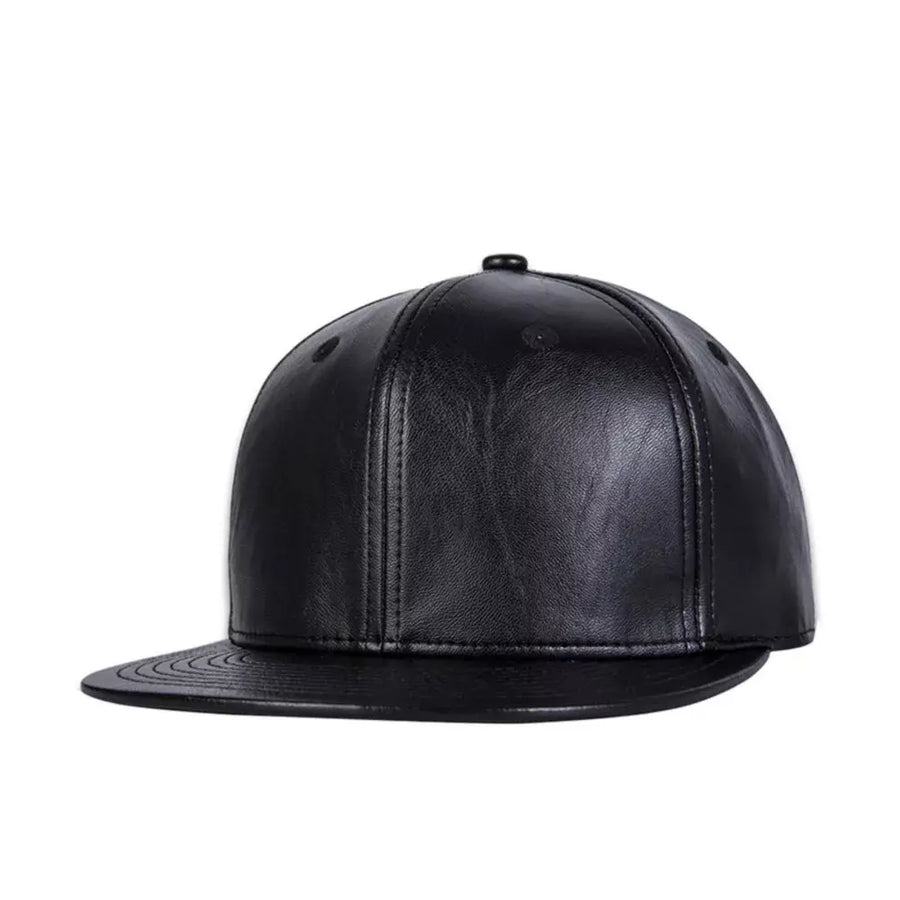 Daudet Men's Leather Snapback Baseball Cap – Sleek Leather Finish, Snapback Closure, 55–60 cm Fit | Black