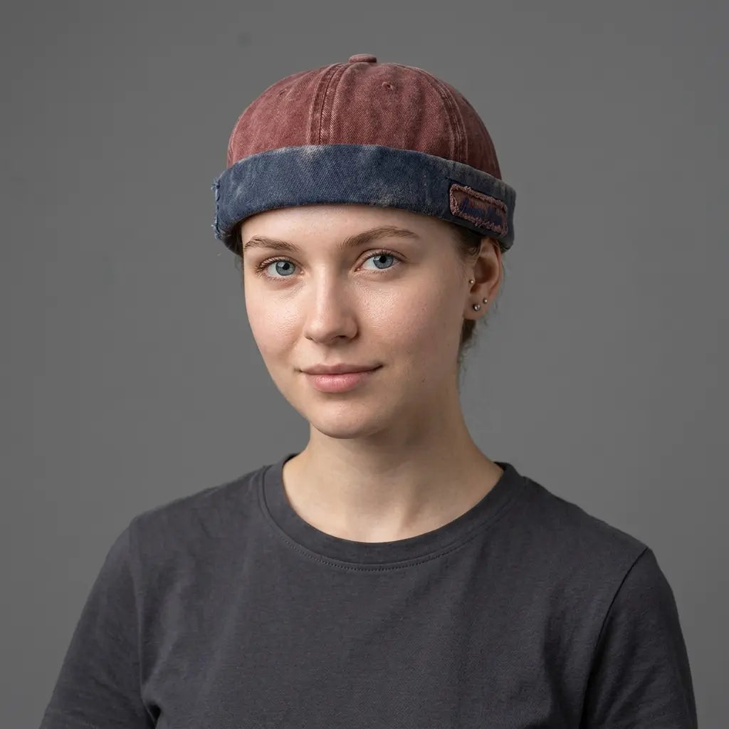 Devifon Men's Distressed Washed Cotton Docker Cap – Organic Cotton, Inner Sweatband, Adjustable Fit