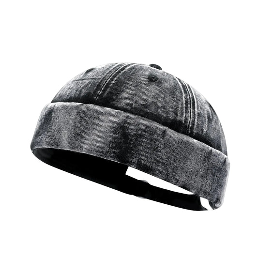 Edinburgh Men's Washed Cotton Denim Docker Cap – Distressed Finish, Soft Inner Lining, Brimless Shape
