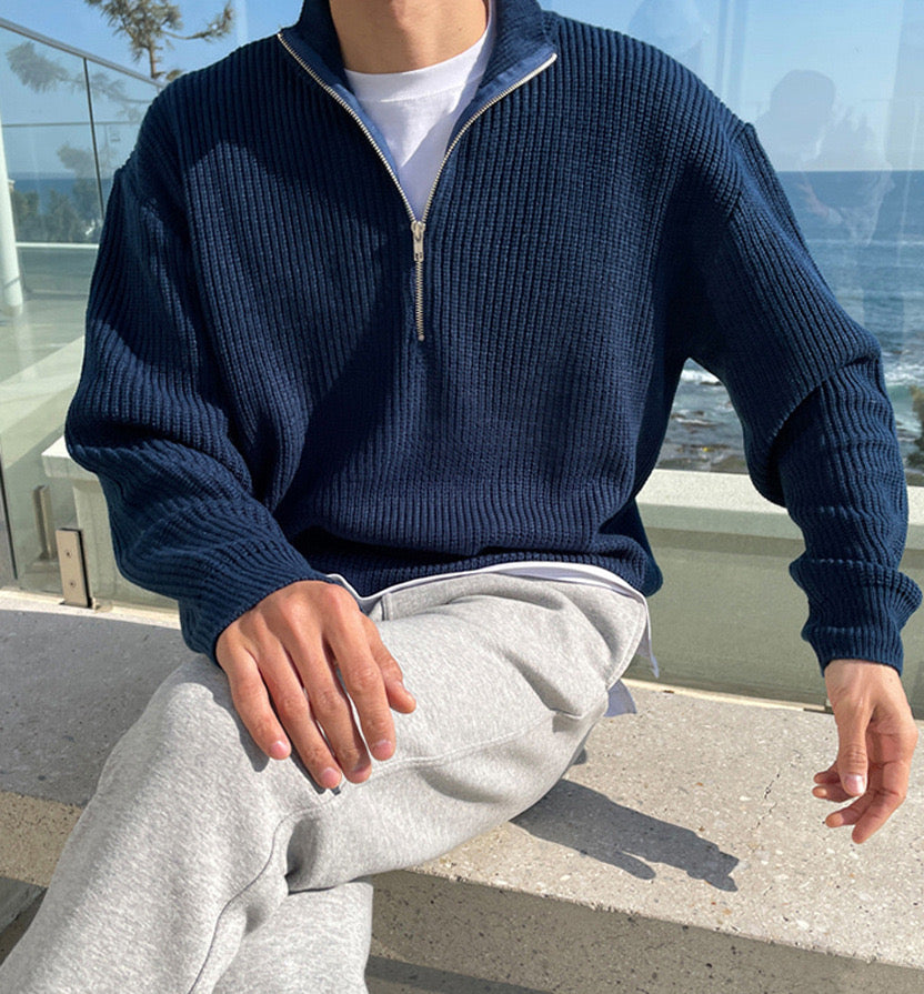 Jeonju Men's Cotton Knit Half Zip Jumper – view 4