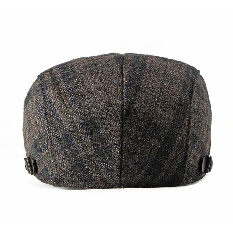 Men's Tartan Wool Flat Cap – 100% Wool, Tartan Pattern, Adjustable 56–60 cm Fit, Three Brown Shades