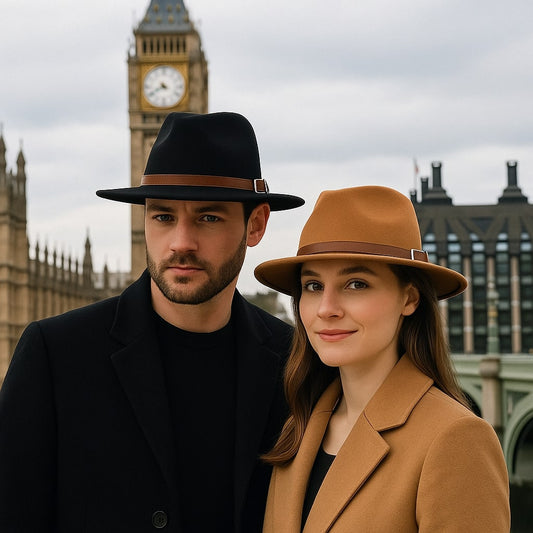 Men's Wool Fedora Hat with Leather Buckle Band – Classic Crown, Structured Brim, Warm for Autumn and Winter