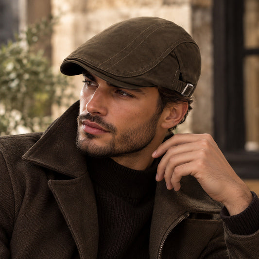 Men's Soft Beret-Style Flat Cap – Relaxed Shape, Breathable Fabric with Adjustable Back Strap