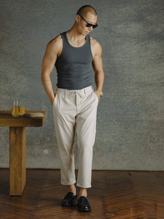 Men's Fitted Rib Knit Tank Top – Soft Stretch Sleeveless Vest, Modern Fitted Silhouette for Layering | Grey