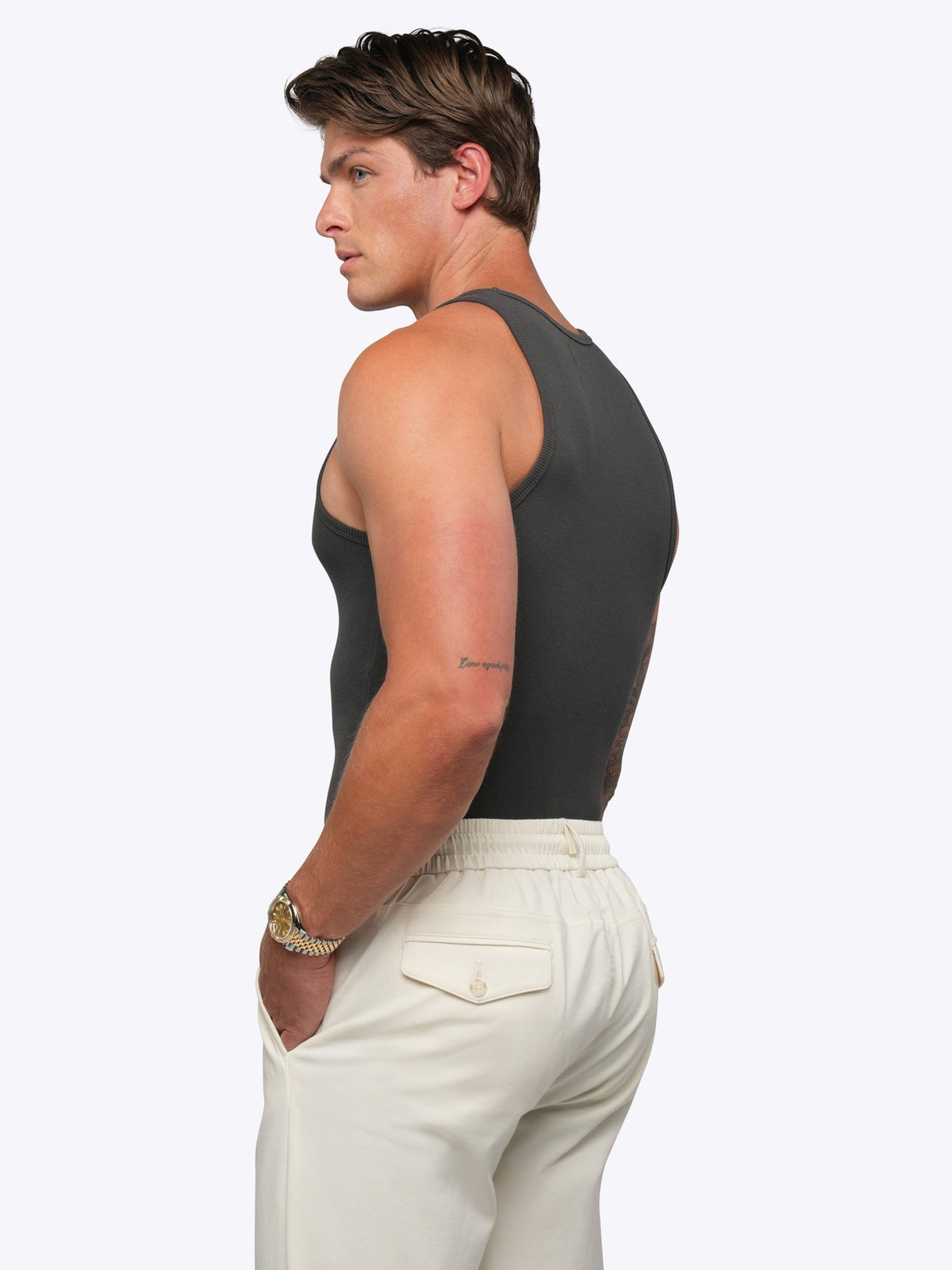 Men's Fitted Rib Knit Tank Top – Soft Stretch Sleeveless Vest, Modern Fitted Silhouette for Layering | Grey