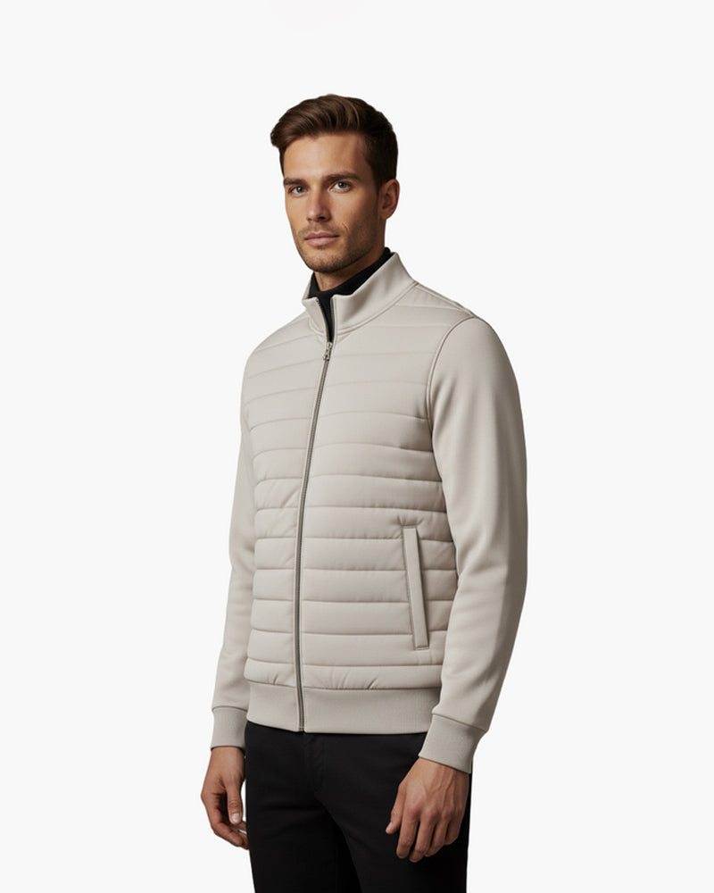 Stockholm Men's Quilted Hybrid Jacket – Insulated Body, Smooth Sleeves, High Collar and Double-Zip Closure