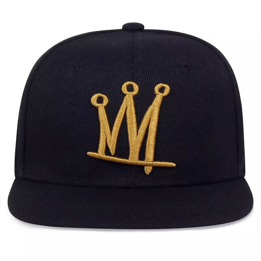Golden Crown Men's Acrylic Snapback Baseball Cap – Embroidered Crown Details, Adjustable 56–60 cm Fit | Black