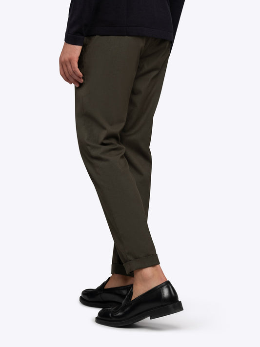 Men's Drawstring Chino Trousers – Ultra-Soft Lightweight Fabric, Elastic Waist, Classic Fit | Heather Olive