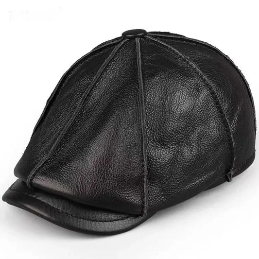 Hampton Men's Genuine Leather Newsboy Cap – 100% Cowhide Leather, Adjustable Fit, Three Sizes 55–60 cm