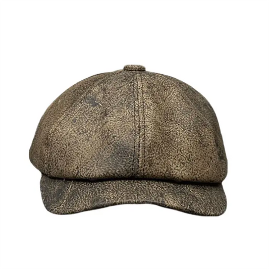 Heidelberg Men's Genuine Leather Newsboy Cap – 100% Cowhide Leather, Full Crown, Three Sizes 55–60 cm | Coffee