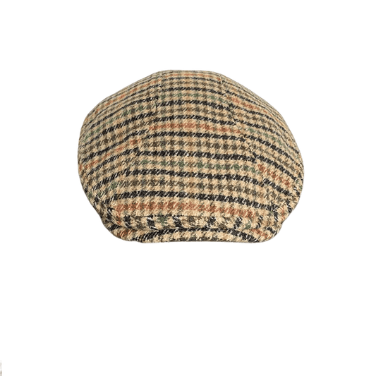 Men's Houndstooth Plaid Wool Flat Cap – Wool Fabric, Classic Check, Four Sizes from 54 to 61 cm | Khaki
