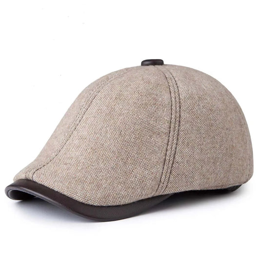 Hudson Men's Wool Duckbill Flat Cap with Leather Peak – 100% Virgin Wool, Soft Lining, Three Sizes