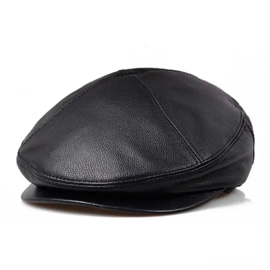 Hudson Men's Genuine Leather Flat Cap – 100% Cowhide Leather, Three Sizes from 55 to 60 cm | Black