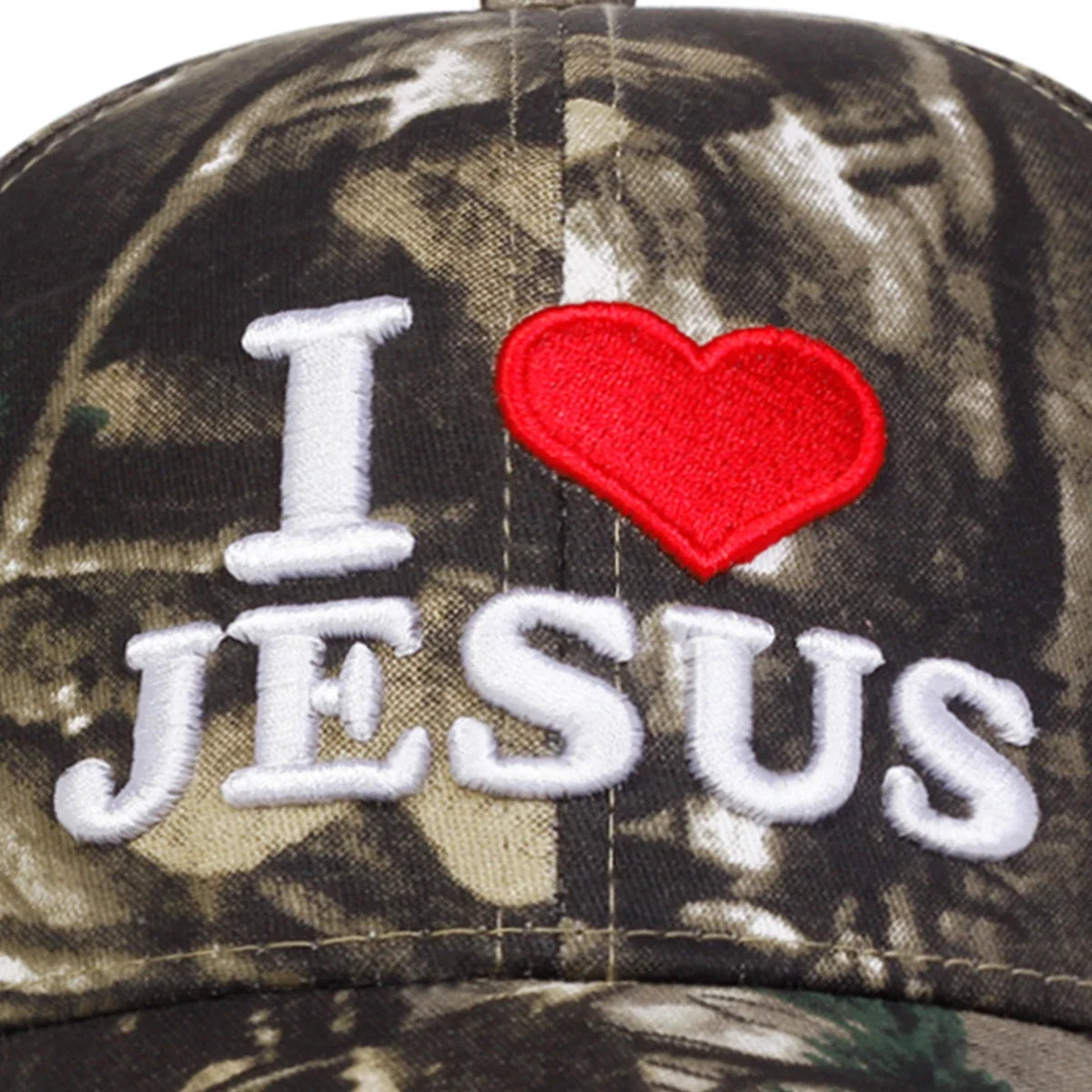 I Love Jesus Men's Embroidered Baseball Cap – Cotton and Acrylic Blend, Curved Peak, Adjustable | Camouflage