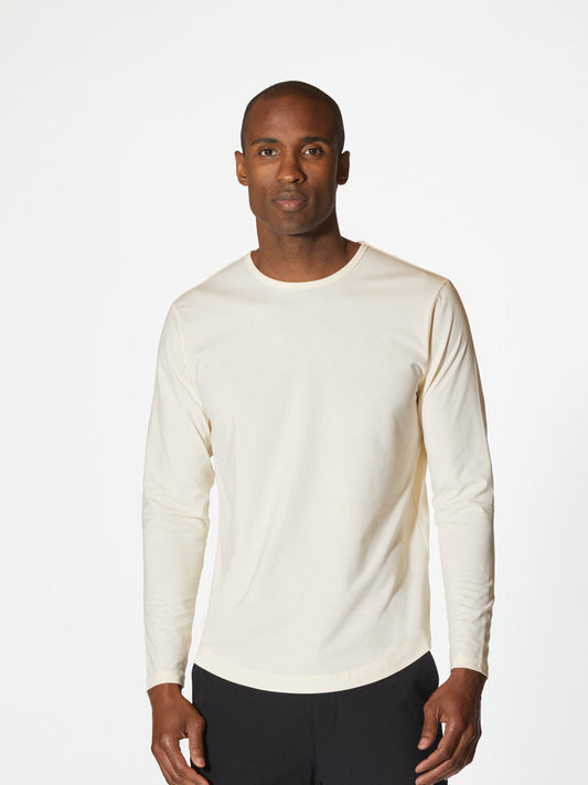 Men's Long Sleeve Curved Hem T-Shirt in Ivory – view 2