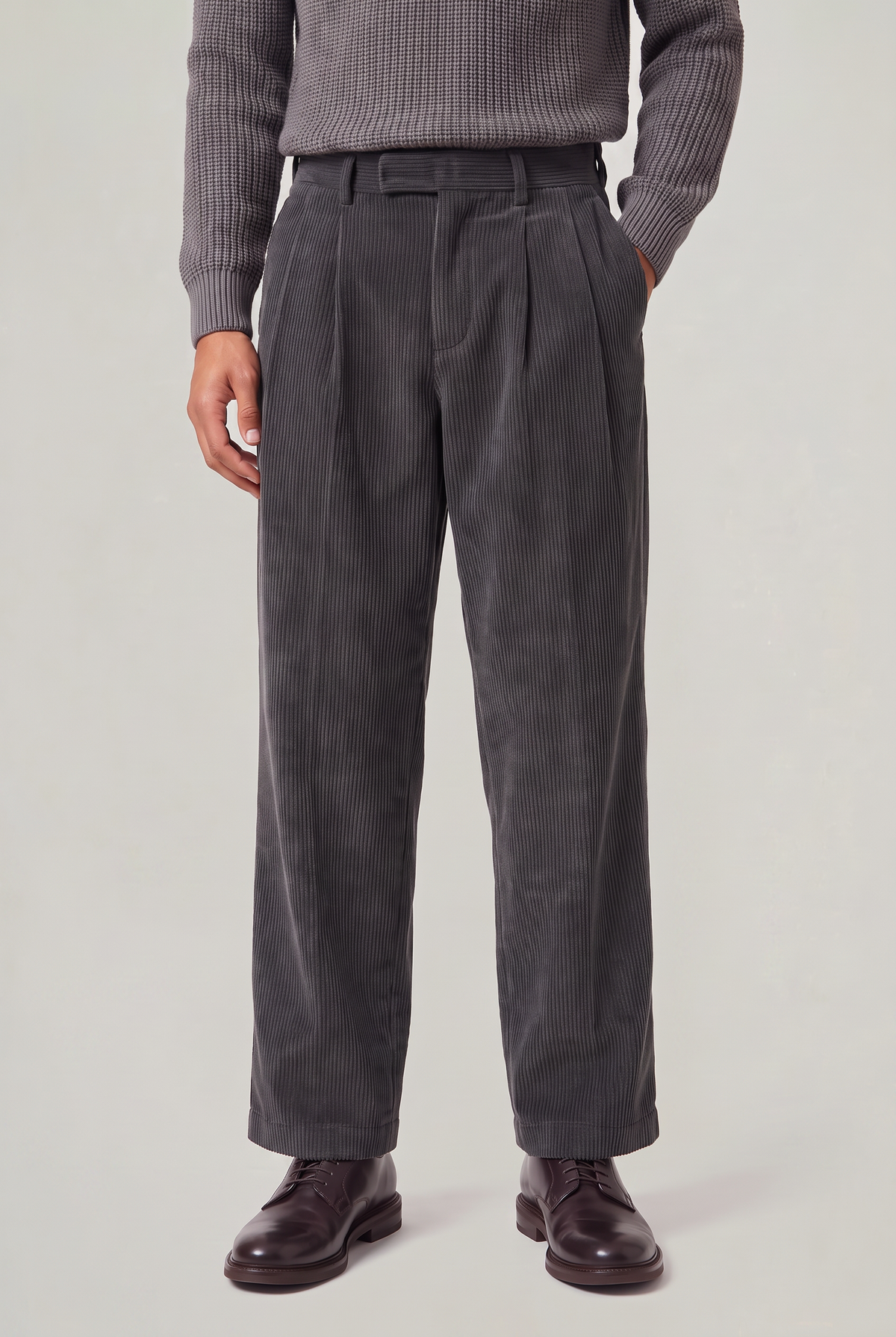Men's Wide-Leg Pleated Cord Trousers – view 9