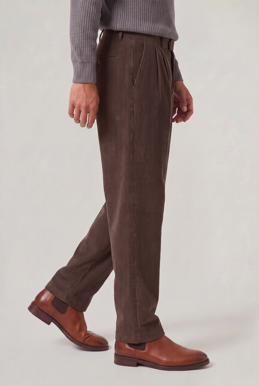Men's Wide-Leg Pleated Cord Trousers – view 2