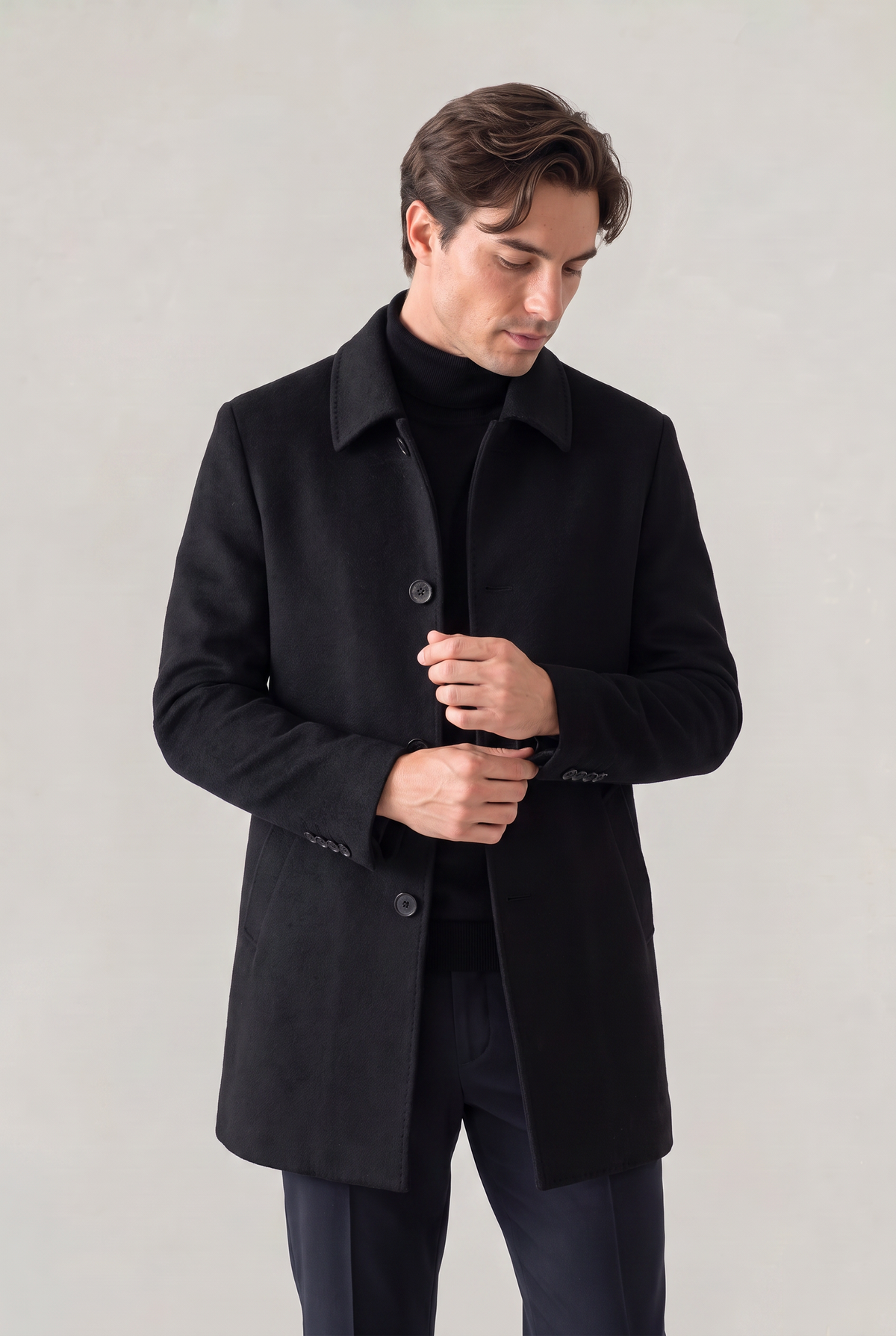 Men's Single Breasted Loose Fit Coat – Lapel Collar, Mid-Length Cut, Side Pockets for Smart-Casual Layering