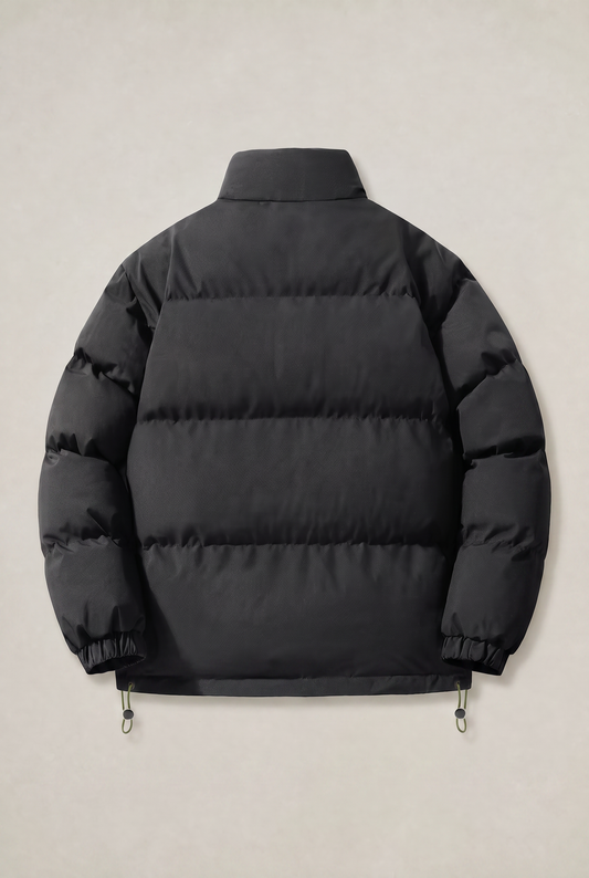 Men's Padded Puffer Jacket – Stand Collar, Front Zip Fastening, Side Pockets, Relaxed Loose Fit | Black