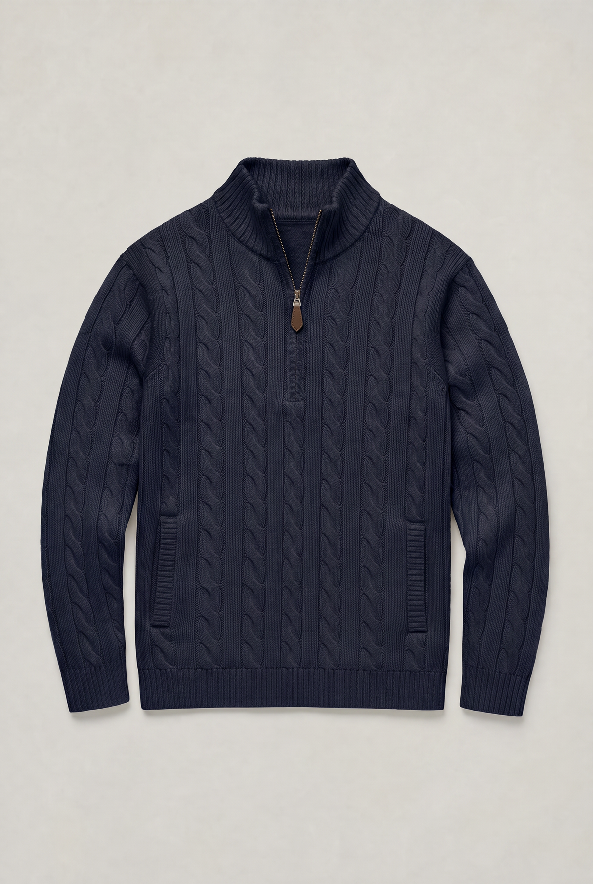 Men's Cable Knit Quarter Zip Jumper – Cotton Cable Knit, Slim Fit, Long Sleeves for Autumn Layering