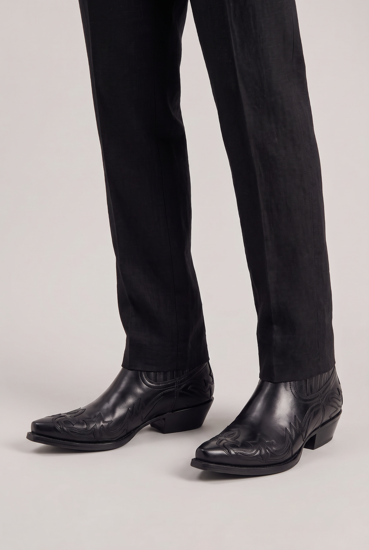 Men's Square-Toe Western Ankle Boots – Contrast Stitching, Elasticated Side Panels, Low Stacked Heel