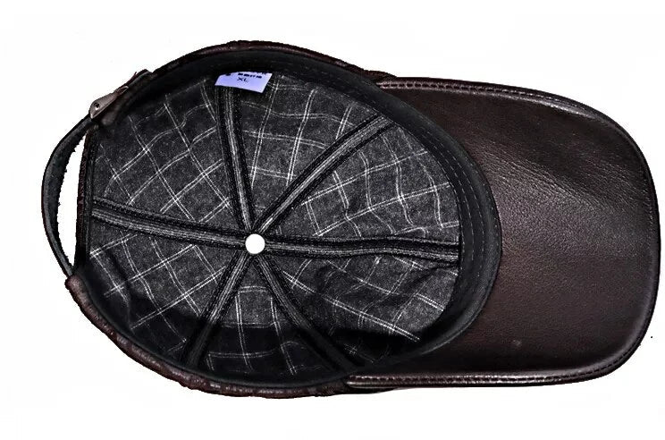 Men's Striped Sheepskin Leather Baseball Cap – view 7