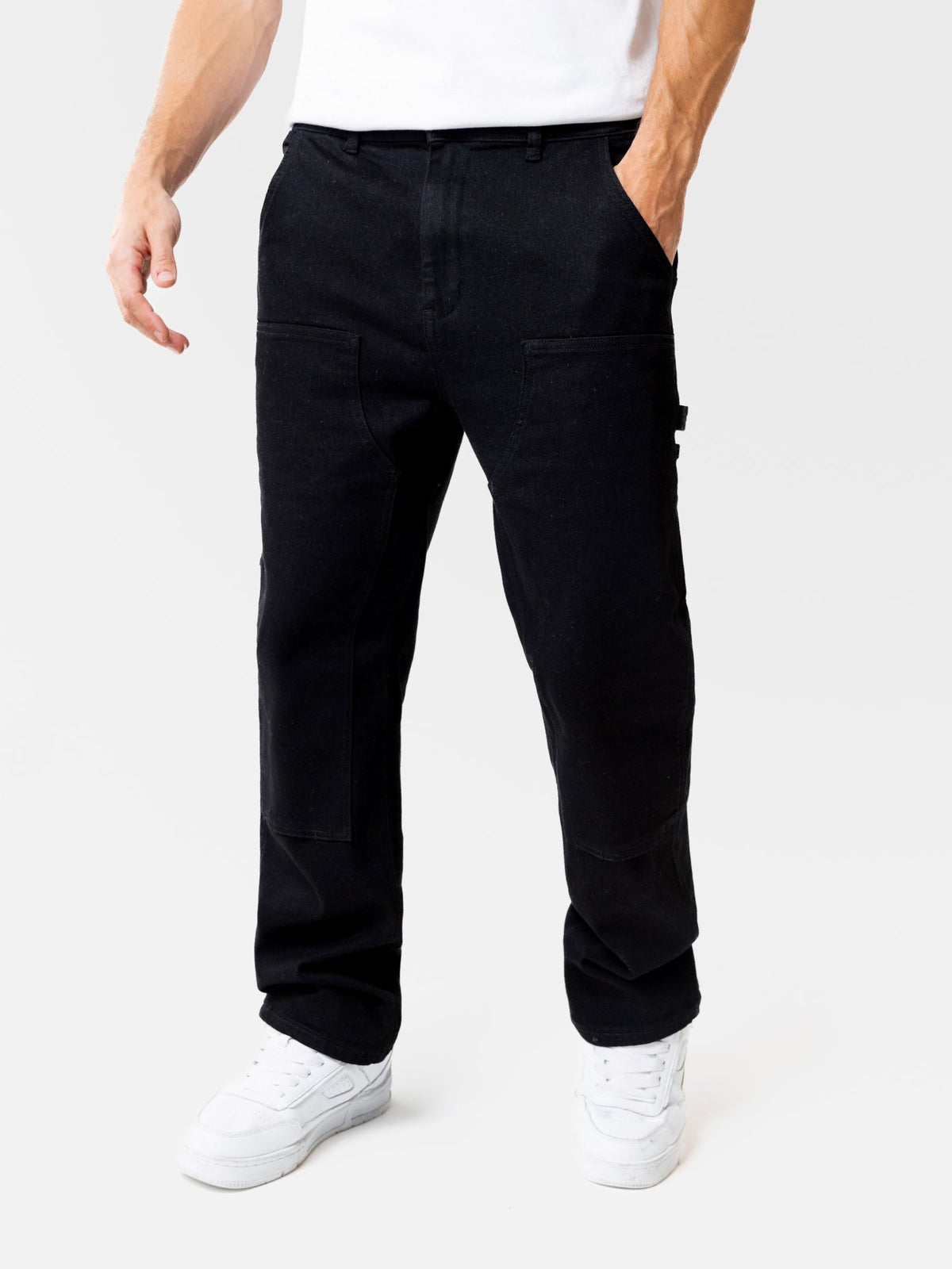 Genova Men's Panel Carpenter Jeans – Heavyweight Stretch Denim, Straight Leg with Hammer Loop Detail | Black