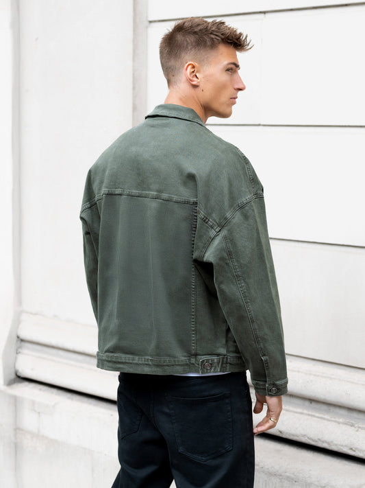 Denim Trucker Jacket - Olive Green by SATRI & CO. – product view 2