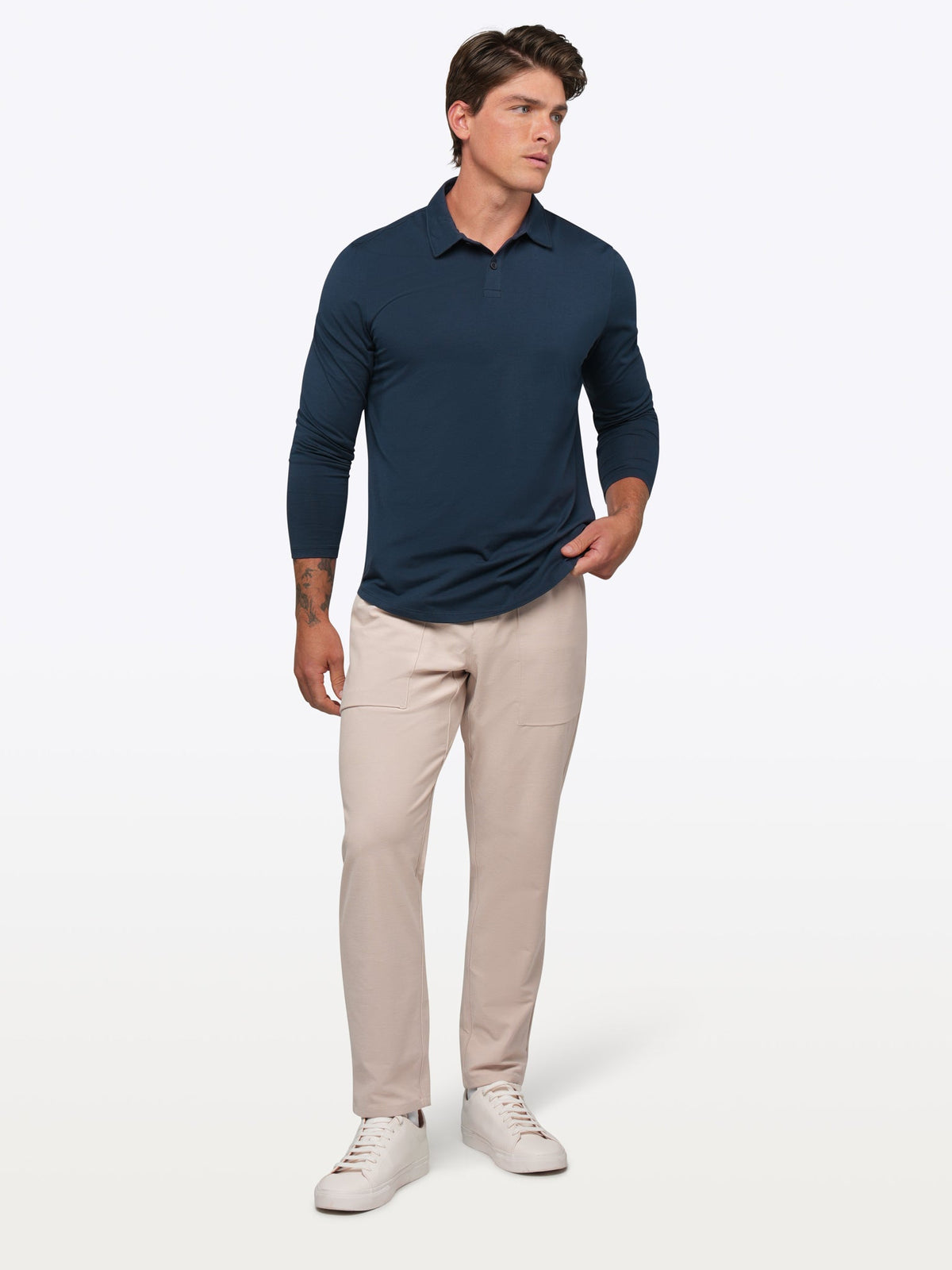 Men's Long Sleeve Stretch Polo Shirt in Pacific Blue – view 4