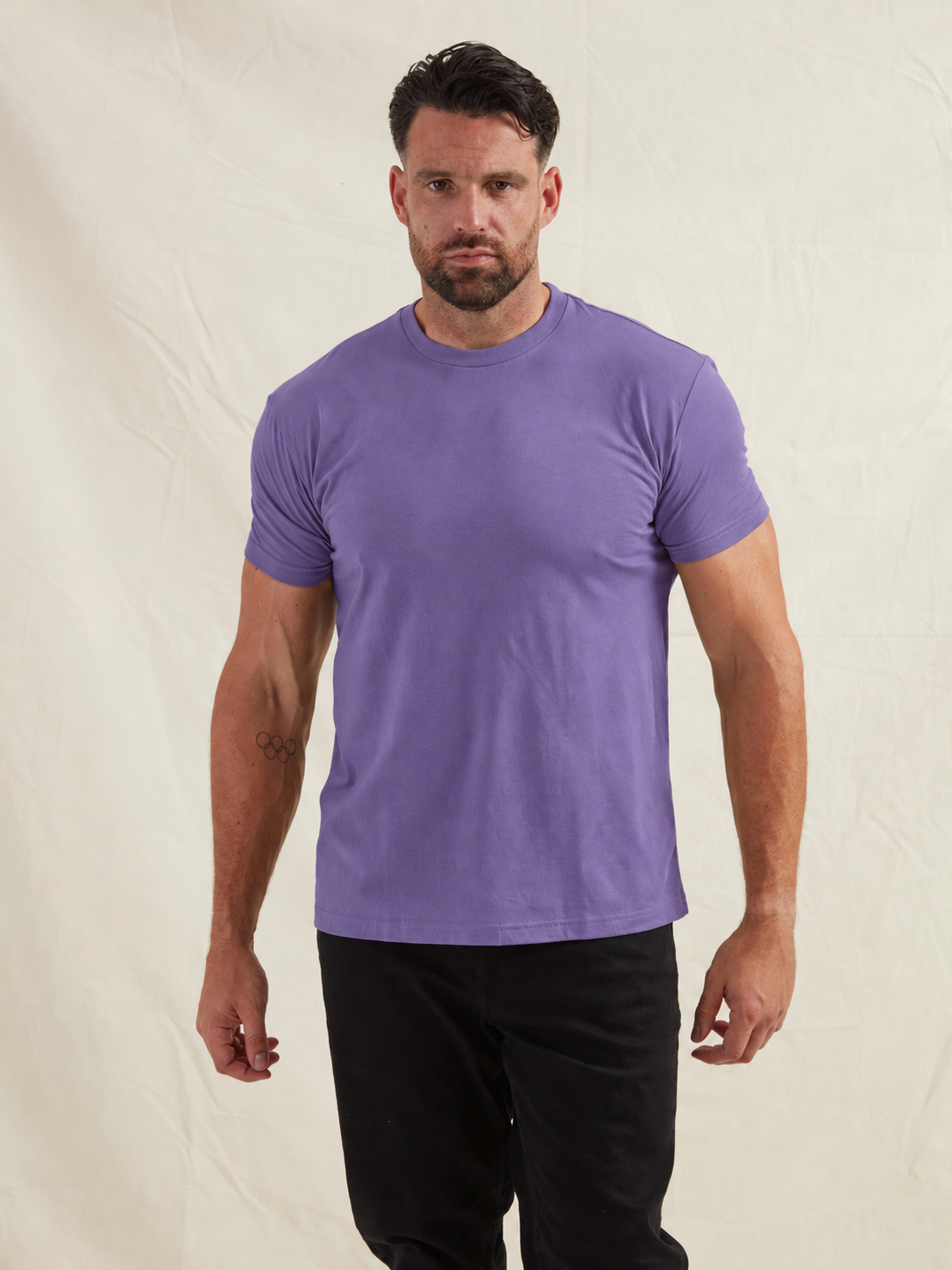 Men's Cotton Blend Crew Neck T-Shirt in Purple – view 6