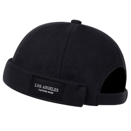 Los Angeles Vintage Men's Acrylic Brimless Docker Cap – Embroidered Label on Turn-Up Cuff, Adjustable 54–61 cm