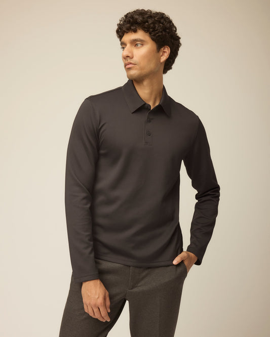 Men's Long Sleeve Performance Pique Polo – Moisture-Wicking, Quick-Dry, Bonded Collar, Side Slits