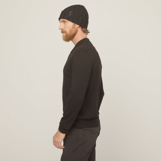 Men's Stretch Merino Wool Polo Shirt – Moisture-Wicking, Temperature-Regulating Merino Knit | Black