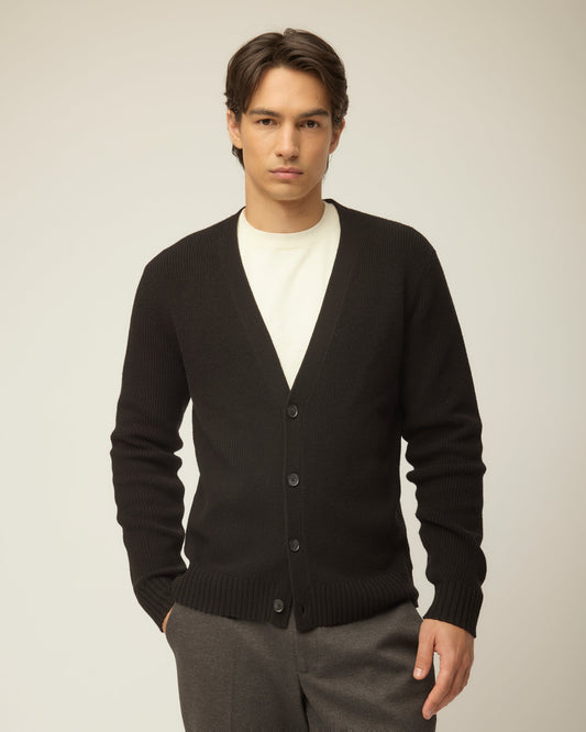 Men's Stretch Merino Wool Cardigan – Button Front, Light Breathable Warmth for Layering
