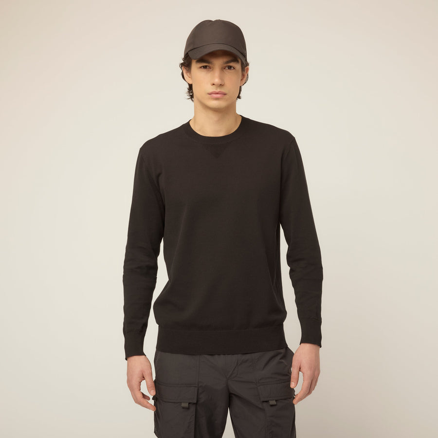 Men's Extra-Fine Lightweight Crew Neck Jumper – Nylon Plaited Cotton, Fine Knit with Set-In Sleeves, Classic Fit