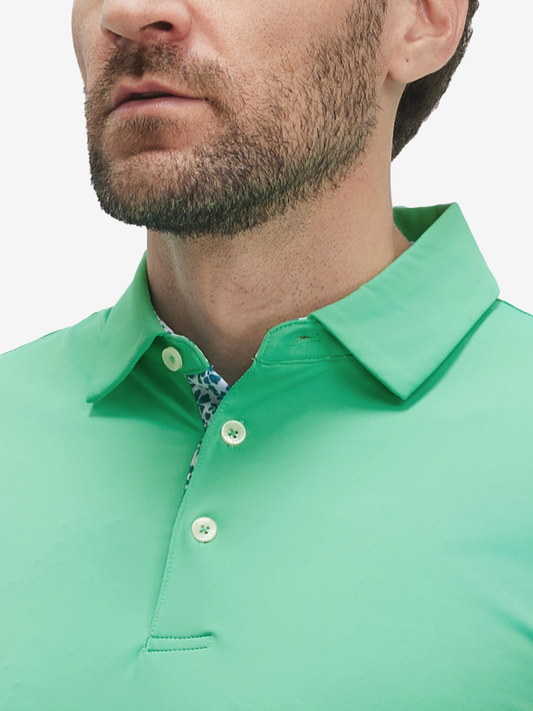 Men's Everyday Solid Golf Polo Shirt – Quick-Dry Stretch Jersey, Contrast Collar Print | Greens, Lilac and Earth Tones