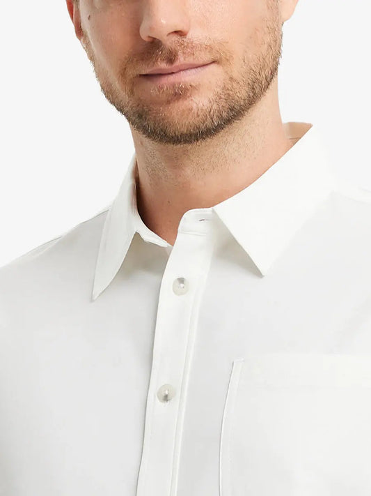 Men's Breathable Stretch Button-Up Shirt – Lightweight Wrinkle-Resistant Fabric, Four-Way Stretch, Solid Colours