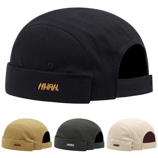Mwah Men's Cotton Brimless Docker Cap – 100% Cotton, Embroidered Detail, Adjustable 55–61 cm Fit