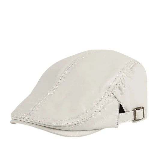Marseille Men's Genuine Leather Flat Cap – 100% Leather, Plain Design, Two Adjustable Sizes from 54 to 59 cm