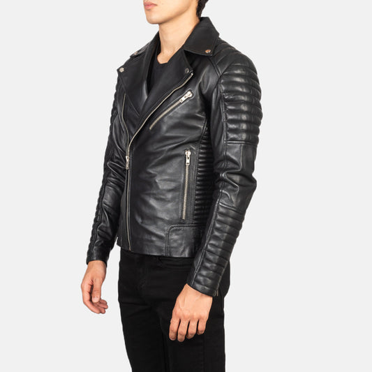 Men's Sheepskin Leather Biker Jacket – Accordion Side Panels, Waist Adjusters, Large Zips | Black