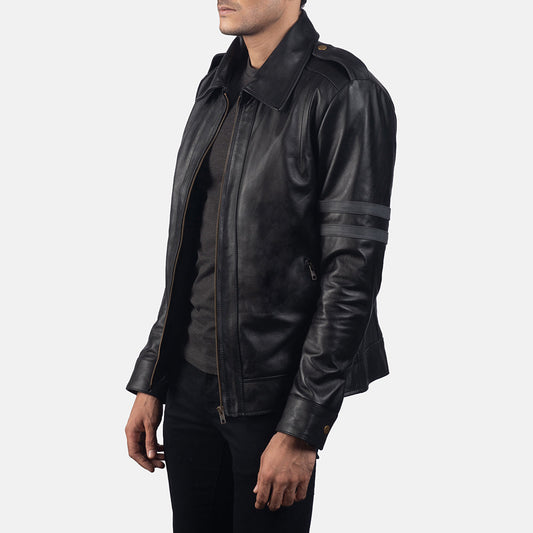 Men's Cowhide Leather Biker Jacket – Shirt Collar, Button Cuffs, Six Outside Pockets | Black