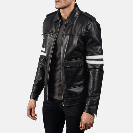Dragonhide Men's Sheepskin Leather Jacket – Embroidered Dragon Back, Shirt Collar and Shoulder Epaulettes | Black