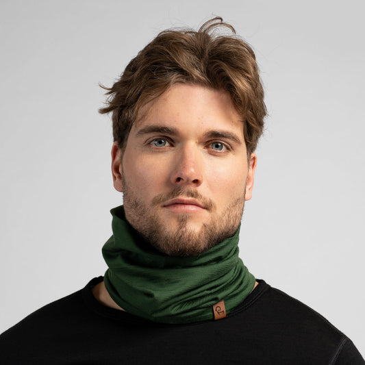 Men's Merino Wool Active Neck Gaiter – Double-Layer Breathable Knit, Soft Stretch Fit | Dark Green