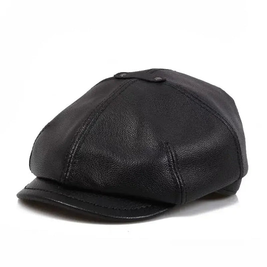 Montclair Men's Genuine Leather Newsboy Cap – 100% Leather, Plain or Patterned Crown, Three Sizes 55–60 cm