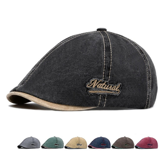 Natural Men's Vintage Cotton Gatsby Cap – 100% Cotton, Embroidered Details, Adjustable 55–61 cm Fit