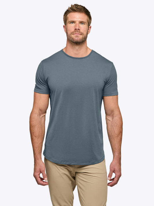 Men's Curved Hem Crew Neck T-Shirt – Soft Wrinkle-Resistant Fabric, Tailored Fit | Ocean Storm