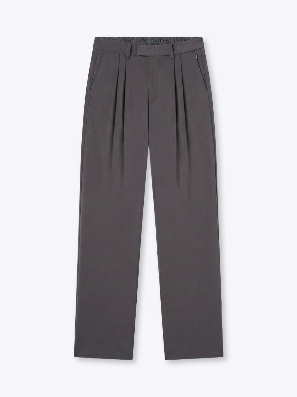 Men's Wide Leg Pleated Trousers – High-Rise Stretch Waistband, Four-Way Stretch Knit Crepe | Overcast
