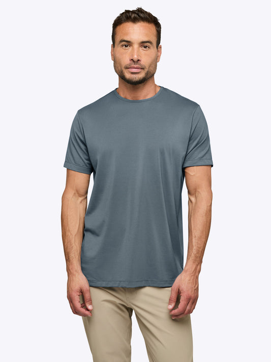 Men's Split Hem Crew Neck T-Shirt – Soft Wrinkle-Resistant Fabric, Tailored Fit Everyday Tee | Ocean Storm