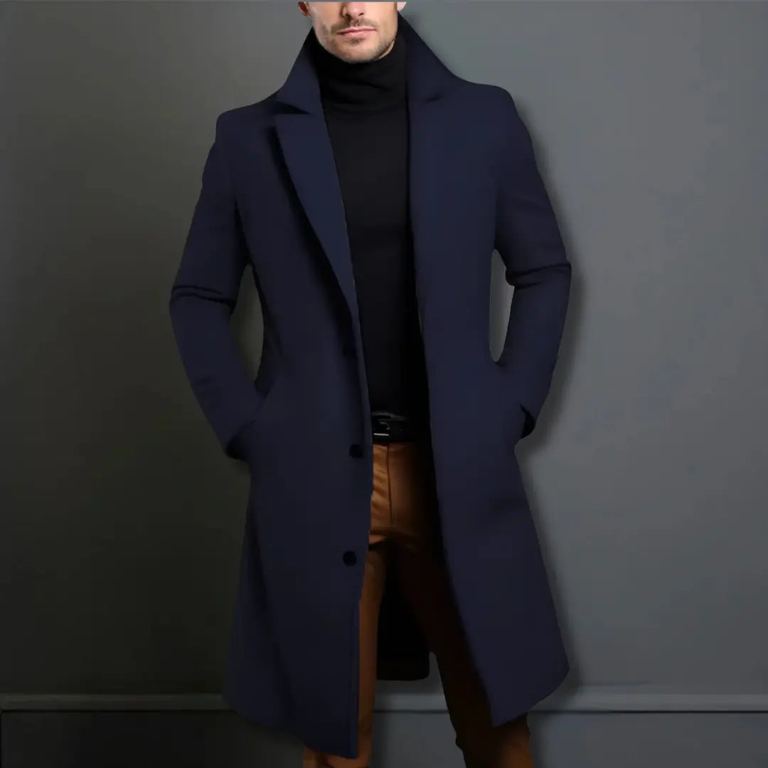 Verona Men's Tailored Wool-Blend Overcoat – Lined Interior, Button Front and Classic Collar, Mid-Thigh Length
